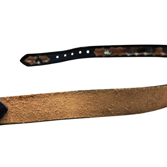 Vintage Tooled Brown Leather Belt With PNW Wildlife Design Including Eagle Ducks - Picture 12 of 13